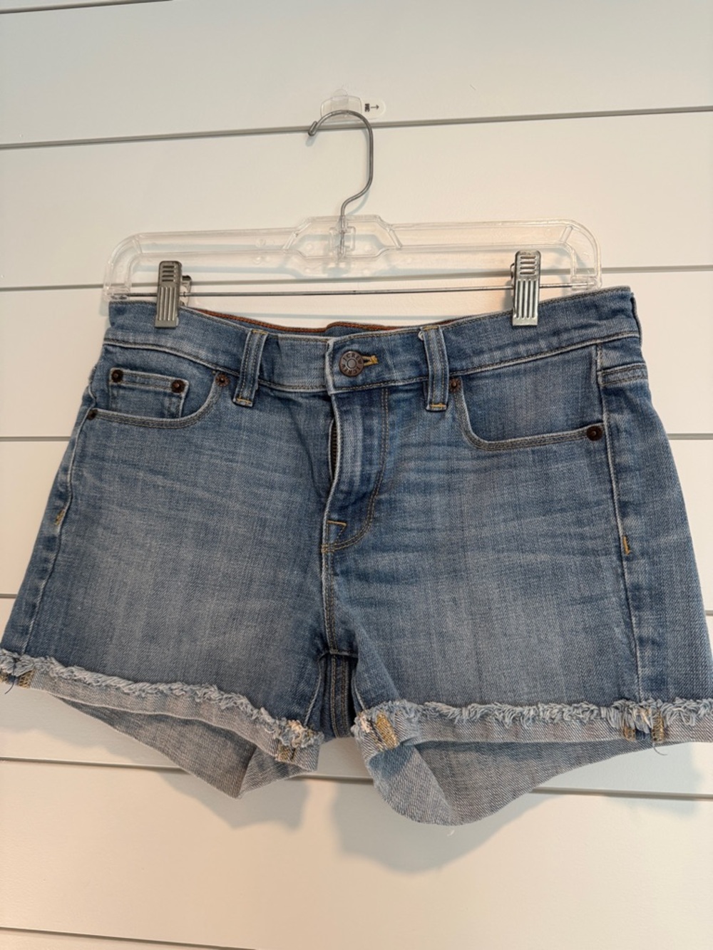 J. Crew Women's Light Blue Stretch Denim Frayed Hem Shorts